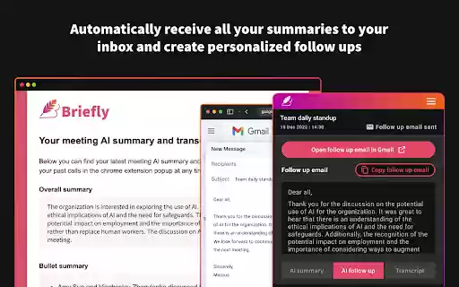 Briefly: AI meeting summary email follow up from Chrome web store to be run with OffiDocs Chromium online Briefly: AI meeting summary email follow up from Chrome web store to be run with OffiDocs Chromium online