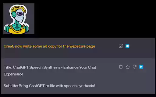 ChatGPT Speech Synthesis from Chrome web store to be run with OffiDocs Chromium online ChatGPT Speech Synthesis from Chrome web store to be run with OffiDocs Chromium online