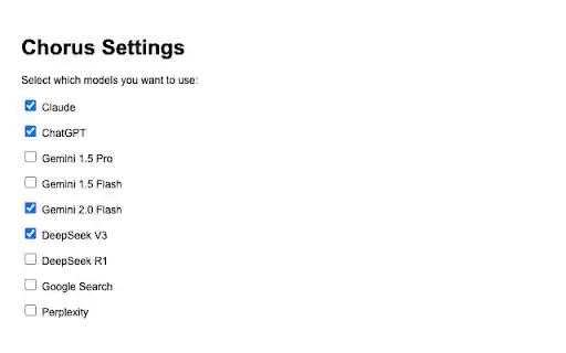 Chorus: Compare LLMs from Chrome web store to be run with OffiDocs Chromium online Chorus: Compare LLMs from Chrome web store to be run with OffiDocs Chromium online