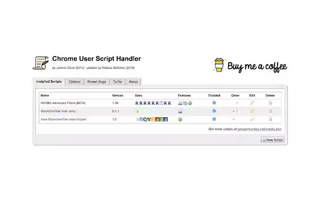 Chrome User Script Handler from Chrome web store to be run with OffiDocs Chromium online Chrome User Script Handler from Chrome web store to be run with OffiDocs Chromium online