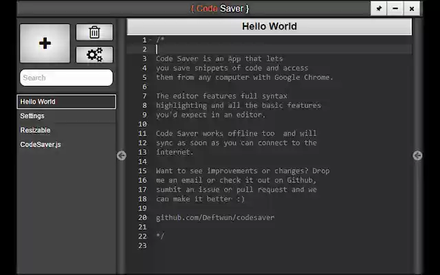Code Saver (Alpha) from Chrome web store to be run with OffiDocs Chromium online Code Saver (Alpha) from Chrome web store to be run with OffiDocs Chromium online