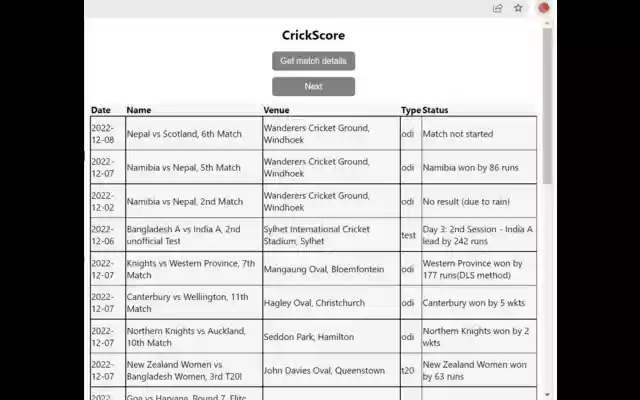 CrickScore from Chrome web store to be run with OffiDocs Chromium online CrickScore from Chrome web store to be run with OffiDocs Chromium online