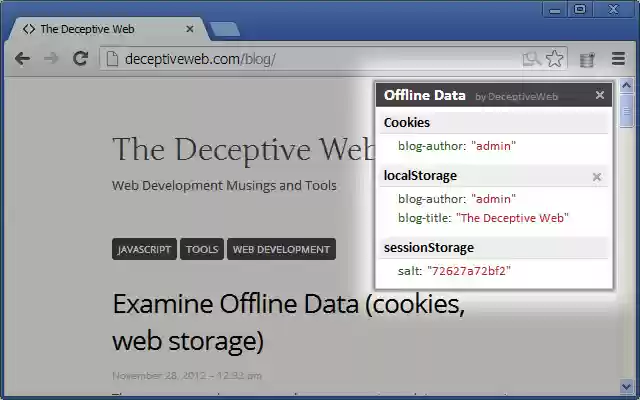 Examine Offline Data (Cookies, HTML5 Storage) from Chrome web store to be run with OffiDocs Chromium online Examine Offline Data (Cookies, HTML5 Storage) from Chrome web store to be run with OffiDocs Chromium online