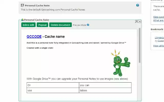 Geocaching.com Google Drive™ Notes from Chrome web store to be run with OffiDocs Chromium online Geocaching.com Google Drive™ Notes from Chrome web store to be run with OffiDocs Chromium online