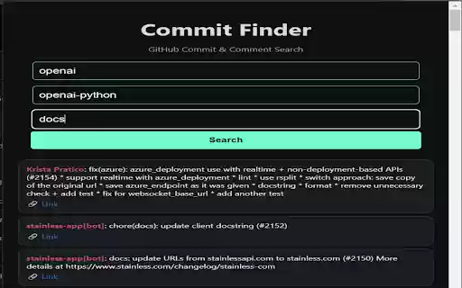 GitHub Commit Comment Search from Chrome web store to be run with OffiDocs Chromium online GitHub Commit Comment Search from Chrome web store to be run with OffiDocs Chromium online