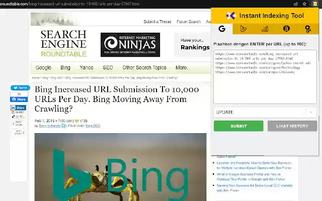 Google and Bing Instant Indexing Tool from Chrome web store to be run with OffiDocs Chromium online Google and Bing Instant Indexing Tool from Chrome web store to be run with OffiDocs Chromium online
