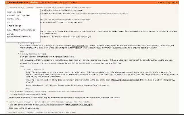 Hacker News Hover Profile from Chrome web store to be run with OffiDocs Chromium online Hacker News Hover Profile from Chrome web store to be run with OffiDocs Chromium online