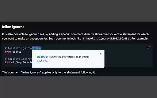 Hadolint Rule Explainer from Chrome web store to be run with OffiDocs Chromium online Hadolint Rule Explainer from Chrome web store to be run with OffiDocs Chromium online
