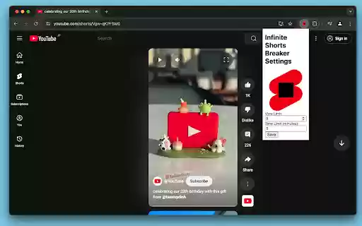 Infinite Shorts Breaker: Set viewing and time limits! from Chrome web store to be run with OffiDocs Chromium online Infinite Shorts Breaker: Set viewing and time limits! from Chrome web store to be run with OffiDocs Chromium online