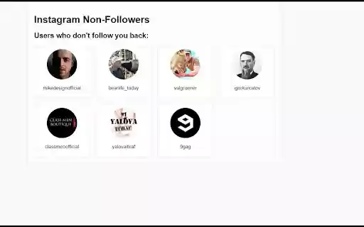 Instagram Non Followers from Chrome web store to be run with OffiDocs Chromium online Instagram Non Followers from Chrome web store to be run with OffiDocs Chromium online