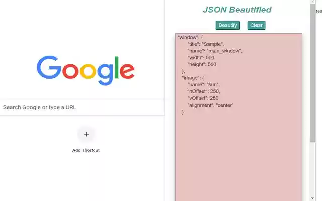 JSON Beautified from Chrome web store to be run with OffiDocs Chromium online JSON Beautified from Chrome web store to be run with OffiDocs Chromium online