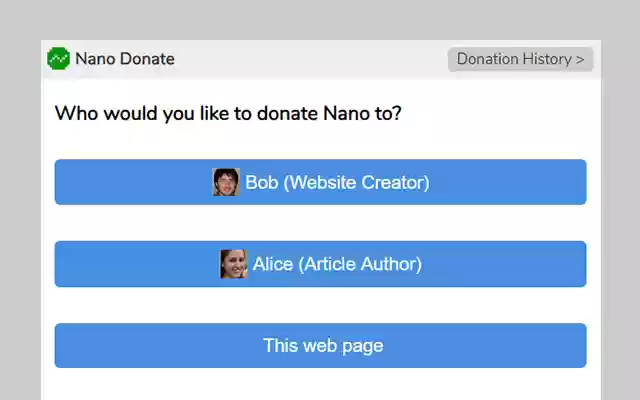 Nano Donate from Chrome web store to be run with OffiDocs Chromium online Nano Donate from Chrome web store to be run with OffiDocs Chromium online