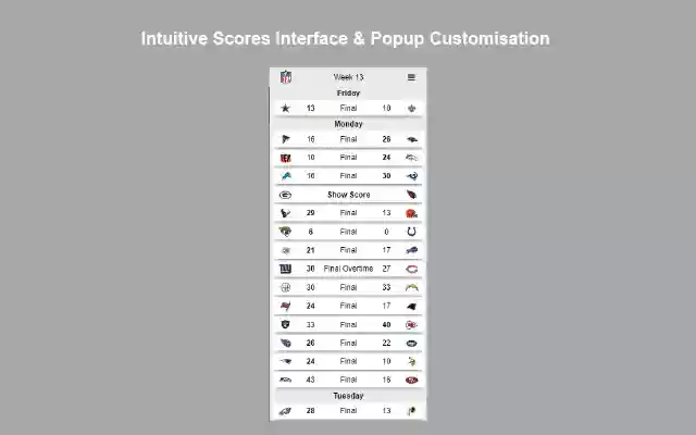 NFL Live Scores from Chrome web store to be run with OffiDocs Chromium online NFL Live Scores from Chrome web store to be run with OffiDocs Chromium online
