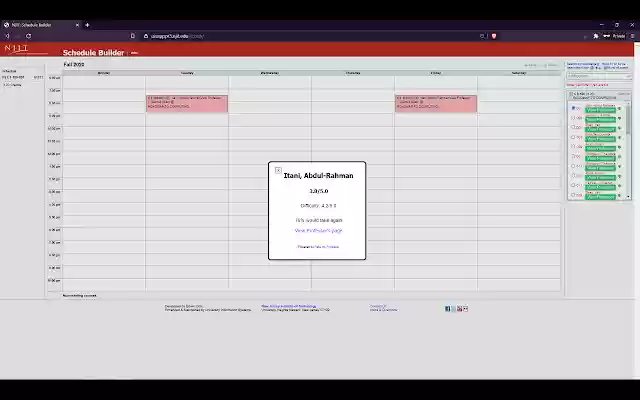 NJIT Schedule Builder RMP from Chrome web store to be run with OffiDocs Chromium online NJIT Schedule Builder RMP from Chrome web store to be run with OffiDocs Chromium online