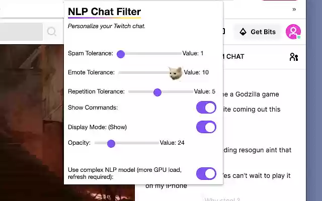 NLP Twitch Chat Filter from Chrome web store to be run with OffiDocs Chromium online NLP Twitch Chat Filter from Chrome web store to be run with OffiDocs Chromium online
