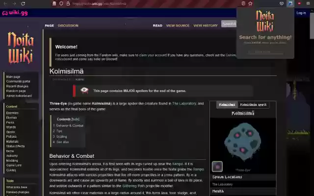 Noita Wiki Search from Chrome web store to be run with OffiDocs Chromium online Noita Wiki Search from Chrome web store to be run with OffiDocs Chromium online