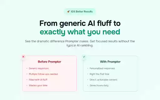 Prompter: Your Personal Prompt Engineer Create AI Prompts with One Click from Chrome web store to be run with OffiDocs Chromium online Prompter: Your Personal Prompt Engineer Create AI Prompts with One Click from Chrome web store to be run with OffiDocs Chromium online