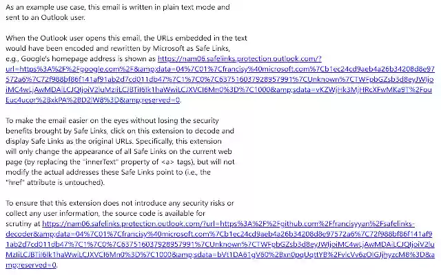 Safe Links Decoder from Chrome web store to be run with OffiDocs Chromium online Safe Links Decoder from Chrome web store to be run with OffiDocs Chromium online