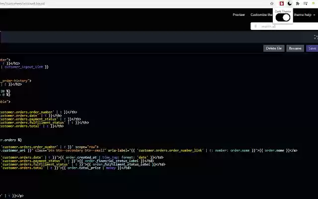 Shopify Code Editor Dark Mode from Chrome web store to be run with OffiDocs Chromium online Shopify Code Editor Dark Mode from Chrome web store to be run with OffiDocs Chromium online