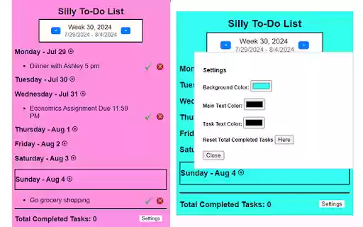 Silly To Do List from Chrome web store to be run with OffiDocs Chromium online Silly To Do List from Chrome web store to be run with OffiDocs Chromium online