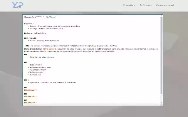 SimpleSeo XpWeb.fr from Chrome web store to be run with OffiDocs Chromium online SimpleSeo XpWeb.fr from Chrome web store to be run with OffiDocs Chromium online
