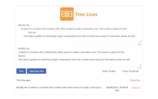 Trim Lines text from Chrome web store to be run with OffiDocs Chromium online Trim Lines text from Chrome web store to be run with OffiDocs Chromium online