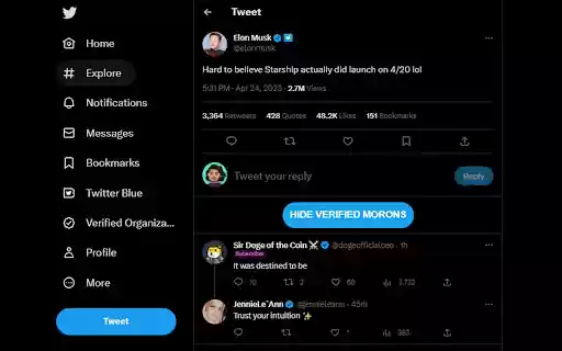 Twitter Blue Banisher from Chrome web store to be run with OffiDocs Chromium online Twitter Blue Banisher from Chrome web store to be run with OffiDocs Chromium online