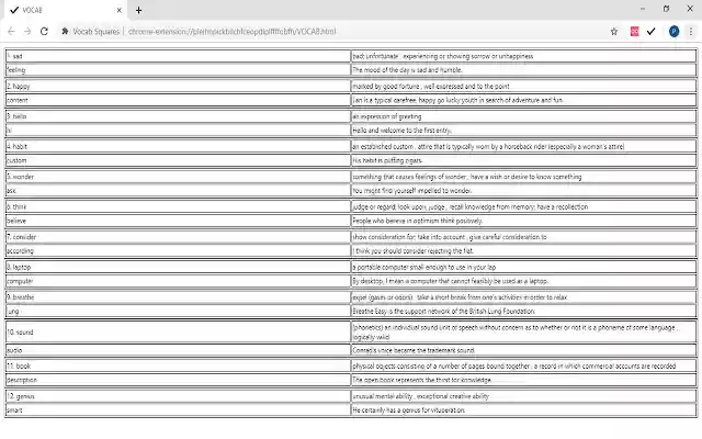 Vocab Squares from Chrome web store to be run with OffiDocs Chromium online Vocab Squares from Chrome web store to be run with OffiDocs Chromium online